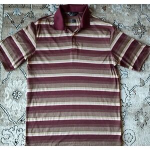 Tiger Woods Nike Golf Polo Shirt Mens Size Large L Striped Red Double Mercerized